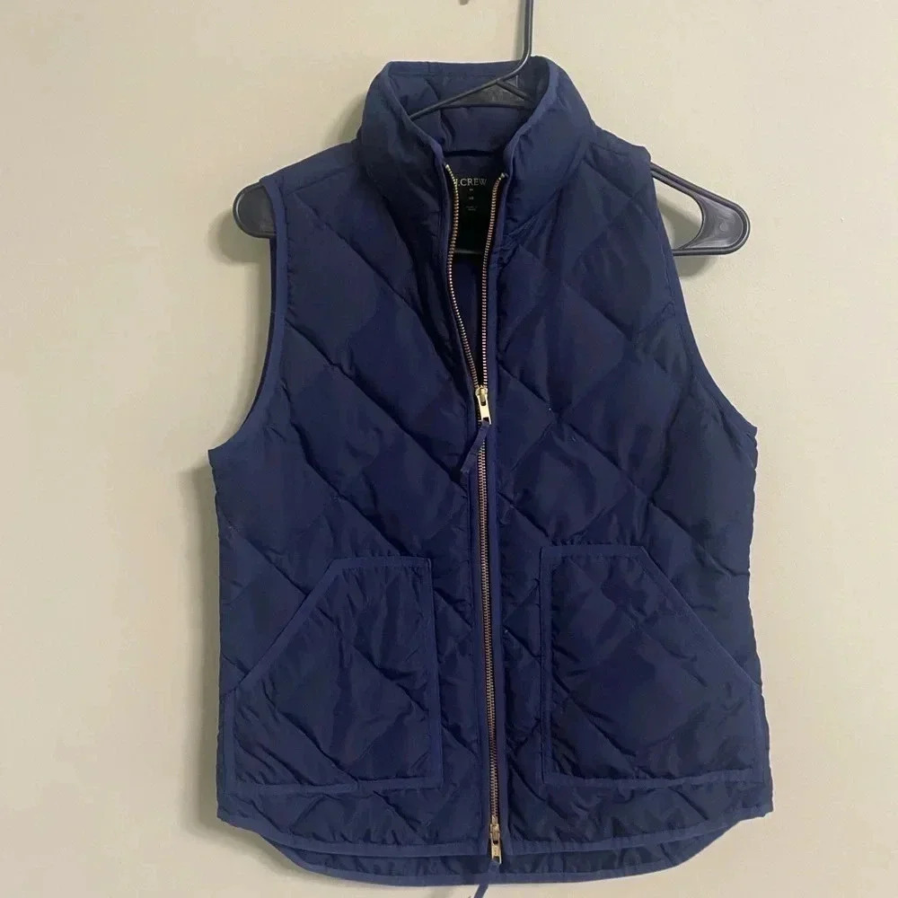 J. Crew Factory Size XS Navy Blue Vest Quilted Down Excursion High Neck Full Zip